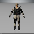 Detailed 3D Character Model In Beige Uniform With Black Gear Helmet Goggles And Red Chest Logo