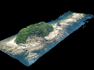 Aerial View Of Scenic Island With Lush Green Vegetation And Rocky Shoreline In Blue Ocean 3d model