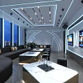 Modern KTV Interior Design Features Large Windows City Night View TV Screens And Comfortable Sofa