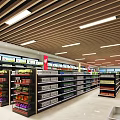 Modern Supermarket Interior With Freezer Display Cases Shelves And Beverage Products Under Bright Lighting
