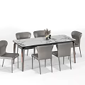 Modern Dining Table Set With Marble Top And Gray Leather Chairs 3d model