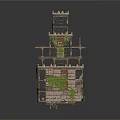 Ancient Multi Layered Building Structure With Green Plants And Wooden Details