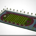 Green Turf Football Field With Red Running Track Trees Light Poles And Surrounding Fence