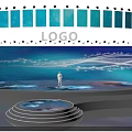 Modern Stage With Person Standing Center Large LED Screen Blue Lights LOGO And Circular Platform
