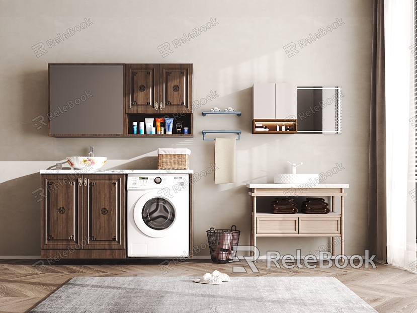 Wood grain bathroom cabinet mirror simple bathroom rock board integrated basin solid wood washing table intelligent suit model