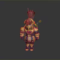 Cartoon Knight Character With Golden Red Armor And Red Feather Helmet Holding Sword