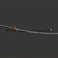 Traditional Japanese Katana With Black And Orange Handle And Long Sharp Blade On Smooth Surface