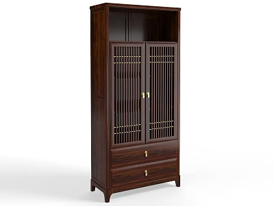 Elegant Dark Wood Bookcase With Lattice Doors And Drawers For Home Library 3d model