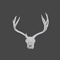 Realistic Detailed White Deer Skull With Large Antlers On Dark Background