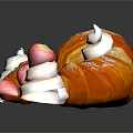 Fresh Croissant with Fresh Strawberries Whipped Cream and Powdered Sugar on Dark Background with Reflection
