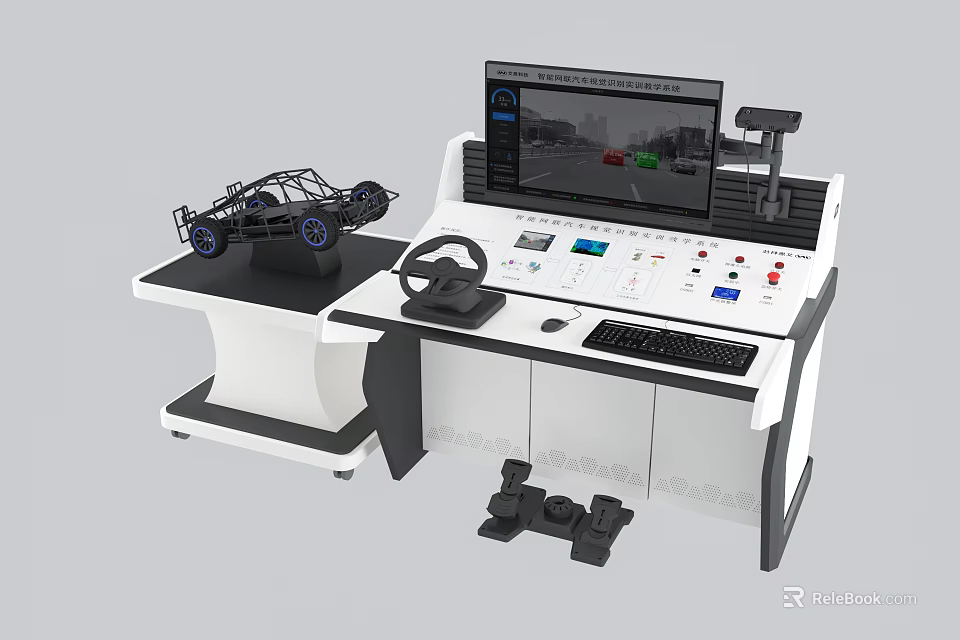 Driving Simulator Training Equipment with Steering Wheel Monitor and Car Model 3d model 