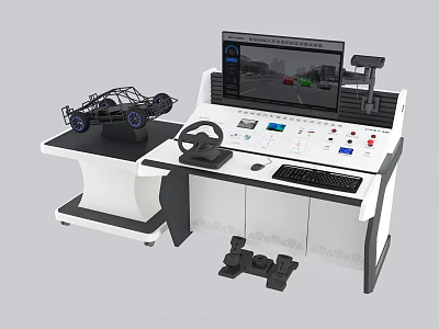 Driving Simulator Training Equipment with Steering Wheel Monitor and Car Model 3d model