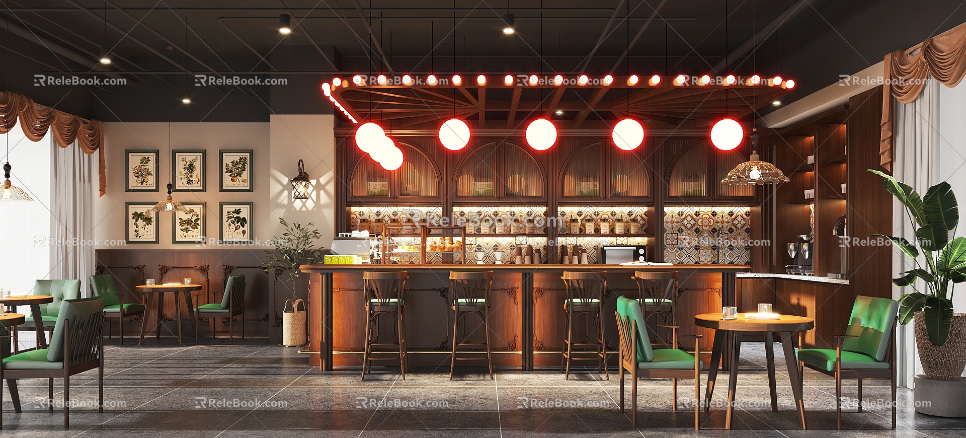 American Retro Cafe Bar Restaurant Dining Table Glass Chandelier Restaurant Wall Lamp Kitchen 3d model