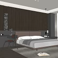 Modern Bedroom With Dark Wooden Walls Minimalist Bed Headboard Design Desk Chair And Area Rug