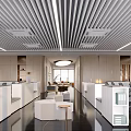 Modern Public Office Space Featuring Open Design Wooden Walls Glass Partitions And Black Floor Tiles