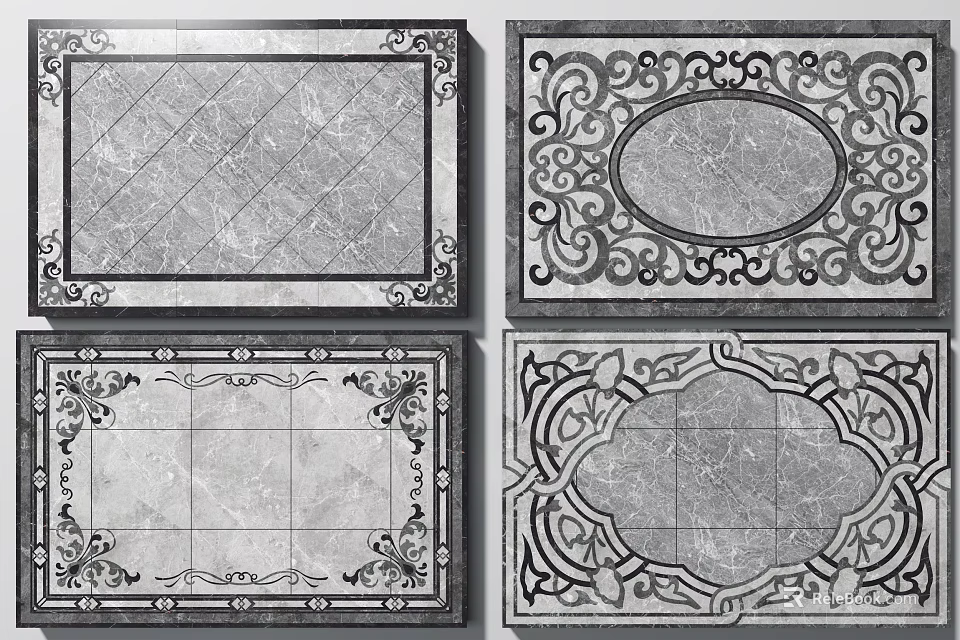 Floor Tiles with Various Decorative Patterns Intricate Borders and Classic Styles 3d model