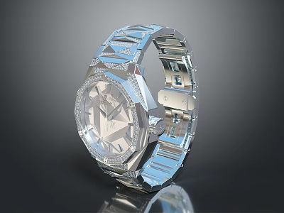 Luxury Silver Metallic Wristwatch With Diamond Accents And Sleek Stainless Steel Band 3d model