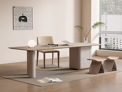 Modern Home Office Desk With Chair Table Lamp Books Plant And Wall Art 3d model