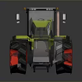 Modern Yellow And Gray Agricultural Tractor With Red Tires And Cab
