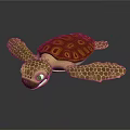 3D Rendered Turtle With Brown Patterned Shell Yellow Flippers And Big Eyes