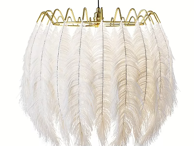 Modern Elegant Feather Chandelier With White Plumes And Gold Metal Frame 3d model