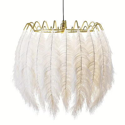 Modern Elegant Feather Chandelier With White Plumes And Gold Metal Frame 3d model
