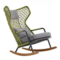 Green Woven Outdoor Rocking Chair With Gray Cushions Metal Frame And Wooden Legs