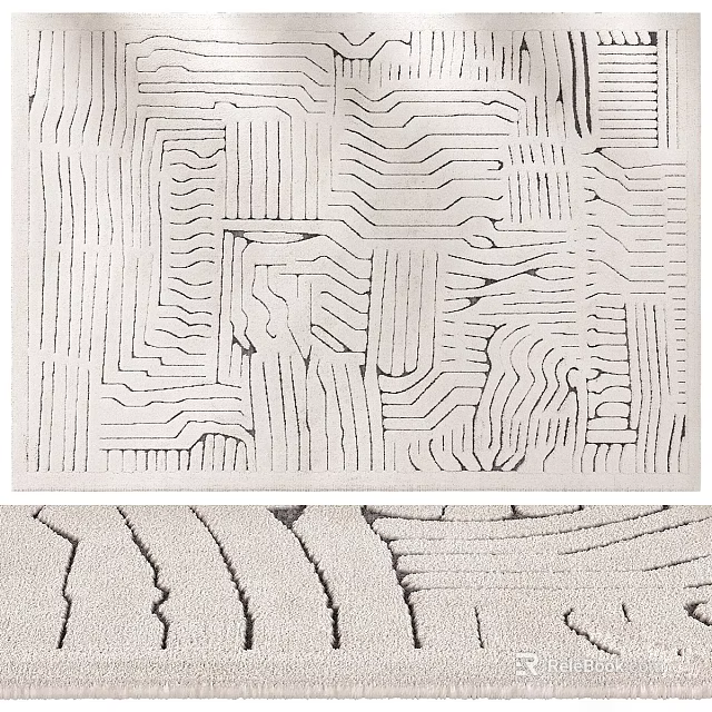 Modern Square Rug With Black And White Geometric Texture Design For Home Decor 3d model 