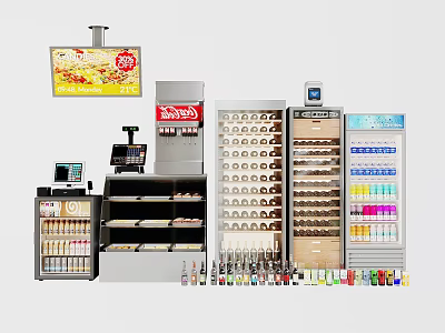 Convenience Store Refrigerators And Freezers With Beverages Snacks And Dairy Products 3d model