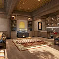Traditional Hotel Lobby Interior With Wooden Decor Chandeliers Murals And Comfortable Seating