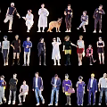 Multiple People with Diverse Poses and Various Outfits Standing and Sitting