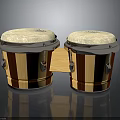 Classic Wooden Striped Bongo Drums With White Drumheads Silver Rims And Metal Tuning Lugs