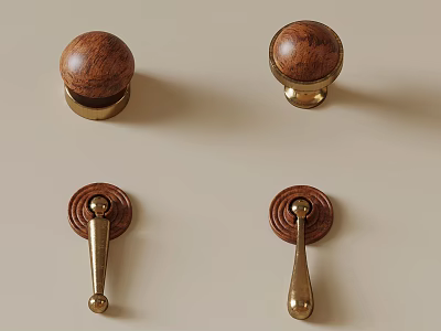 Wooden And Brass Cabinet Knobs And Pulls With Various Designs 3d model