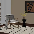 Cozy Living Room Interior With Rocking Chair Tall Floor Lamp And Patterned Rug