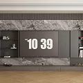 Modern TV Wall Design With Marble Background Cabinets Shelves And Fireplace 3d model