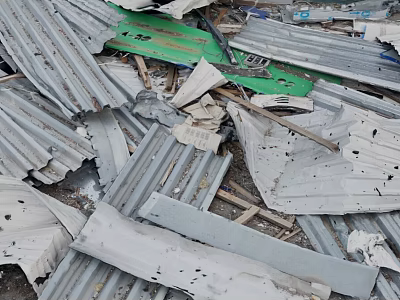 Pile of Scrap Metal Featuring Corrugated Iron Sheets Broken Panels And Wooden Pieces 3d model