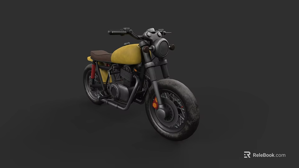 Vintage Motorcycle With Yellow Body Black Frame Brown Seat Round Headlight And Large Tires 3d model 