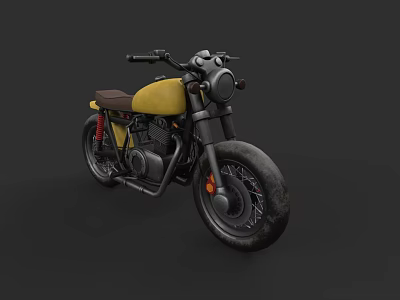 Vintage Motorcycle With Yellow Body Black Frame Brown Seat Round Headlight And Large Tires 3d model