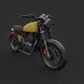 Vintage Motorcycle With Yellow Body Black Frame Brown Seat Round Headlight And Large Tires