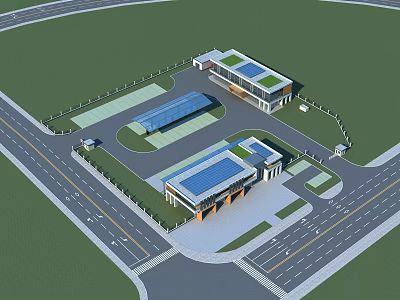 Modern Architectural Complex Aerial View With Green Landscaping And Parking Areas 3d model