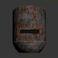 Weapon Helmet Featuring Rusty Metallic Texture Worn Surface and Strap Details