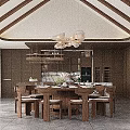 Modern Bar Area With Dark Brown Cabinetry Marble Countertop And Hanging Wine Glass Rack