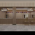 Traditional Chinese Medicine Shop Interior With Wooden Cabinets Counter And Labels