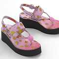 Pink Polka Dot Platform Sandals with Decorative Straps and Black Thick Sole