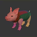 Pink Piglet Toy Figure Wearing Red Scarf And Green Vest