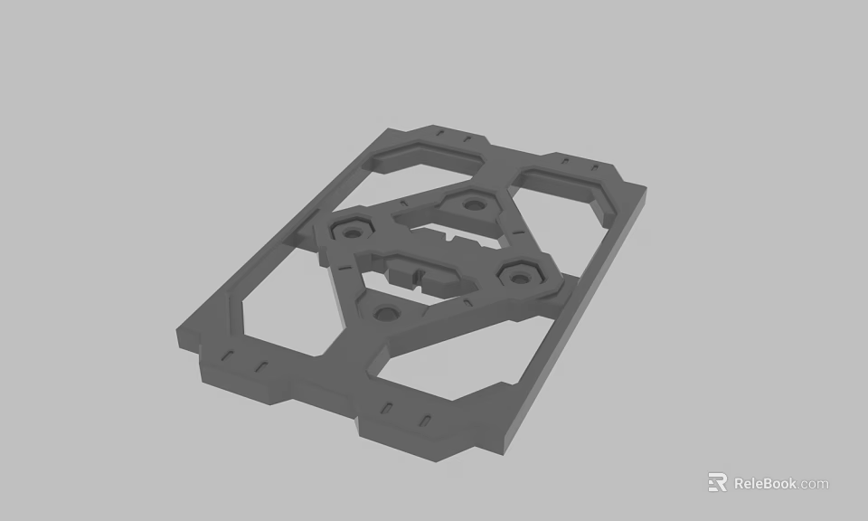 Gray 3D Model Mechanical Structural Component With Geometric Frame And Holes 3d model 
