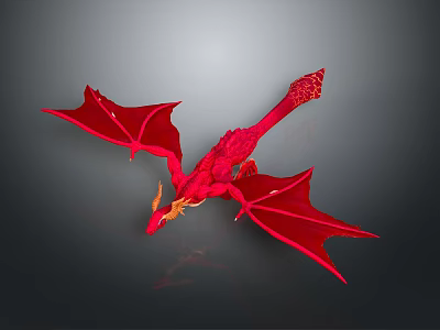 Red Flying Dragon Mythical Creature Figure With Detailed Wings And Yellow Accents 3d model
