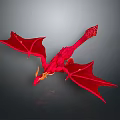 Red Flying Dragon Mythical Creature Figure With Detailed Wings And Yellow Accents