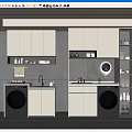 Modern Washing Machine Layout With Gray White Cabinets And Storage Space 3d model