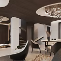 Modern Duplex Living Room Interior With Circular Staircase Chandelier Accent Chair And Rug